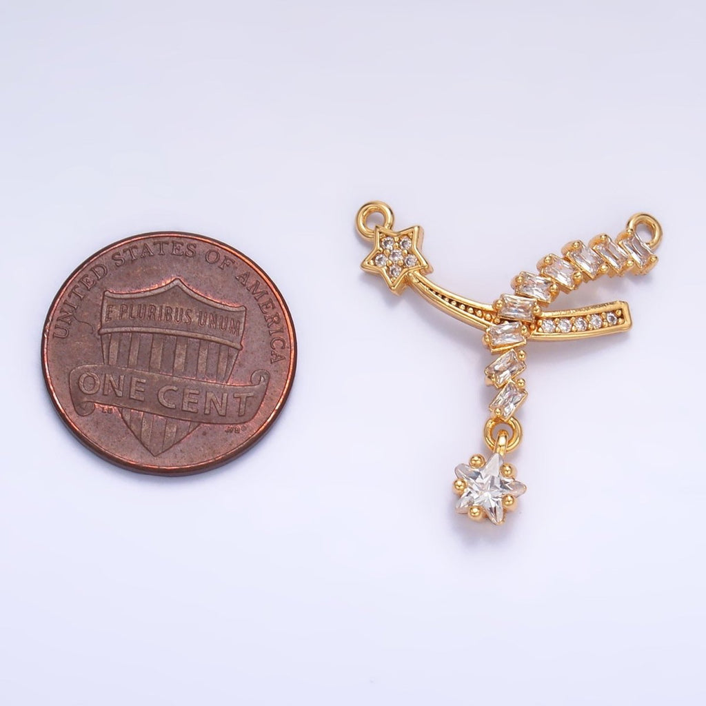 24K Gold plated Celestial Shooting Star Baguette Micro Paved CZ Connector | F936 - DLUXCA