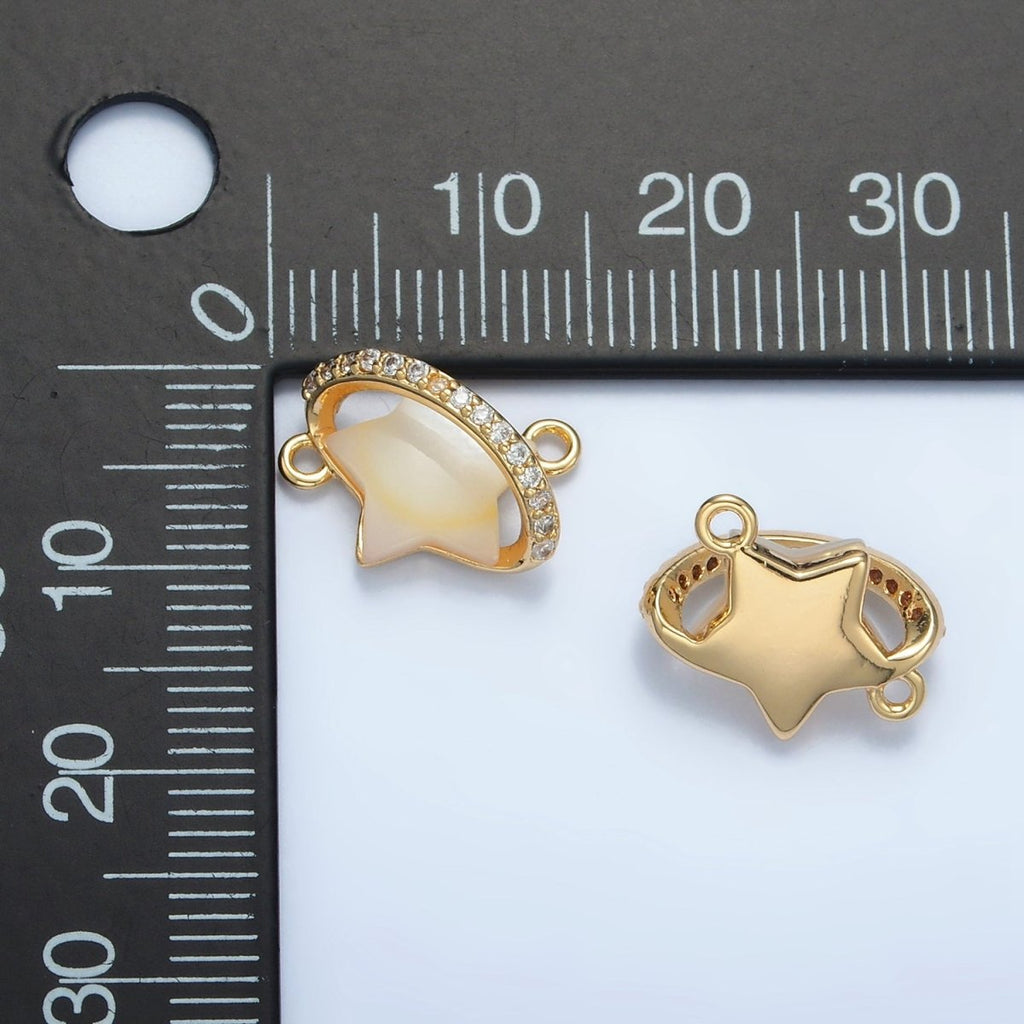 24K Gold plated Celestial Shooting Star Shell Pearl Micro Paved CZ Connector | G498 - DLUXCA