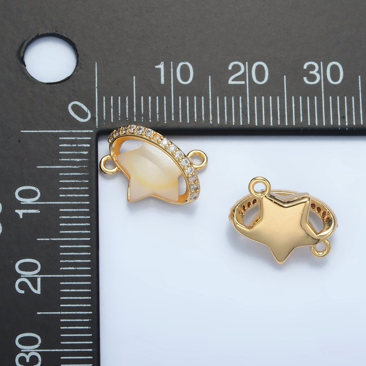 24K Gold plated Celestial Shooting Star Shell Pearl Micro Paved CZ Connector | G498 - DLUXCA
