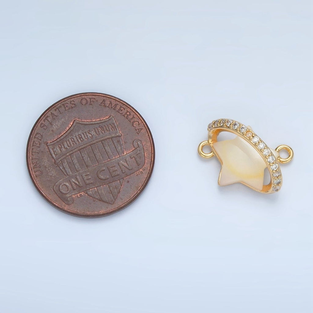 24K Gold plated Celestial Shooting Star Shell Pearl Micro Paved CZ Connector | G498 - DLUXCA