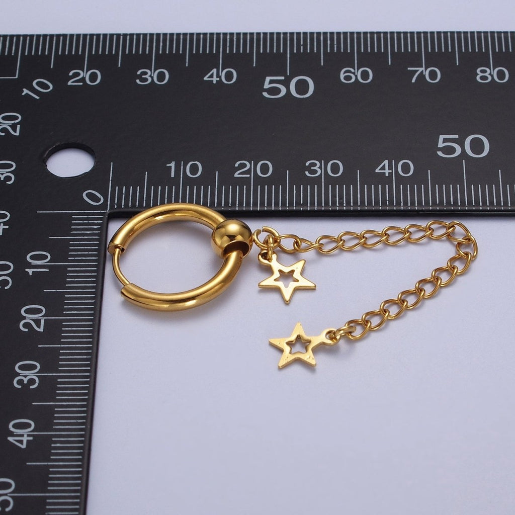 24K Gold plated Celestial Star Chain Drop Huggie Drop Earrings | Y-179 - DLUXCA