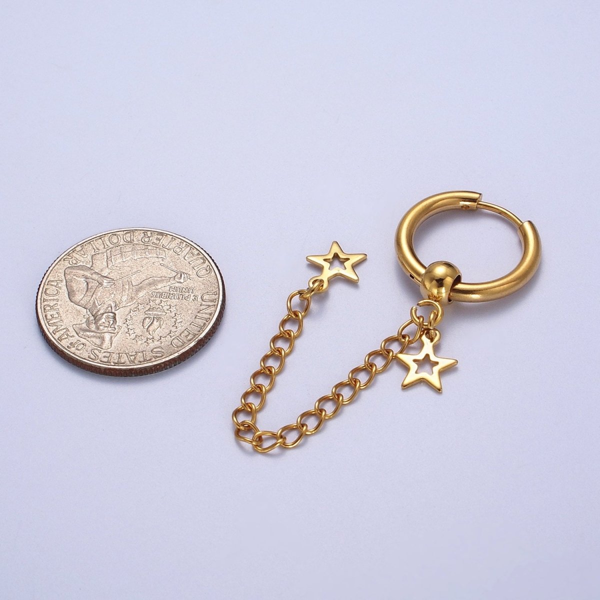 24K Gold plated Celestial Star Chain Drop Huggie Drop Earrings | Y-179 - DLUXCA