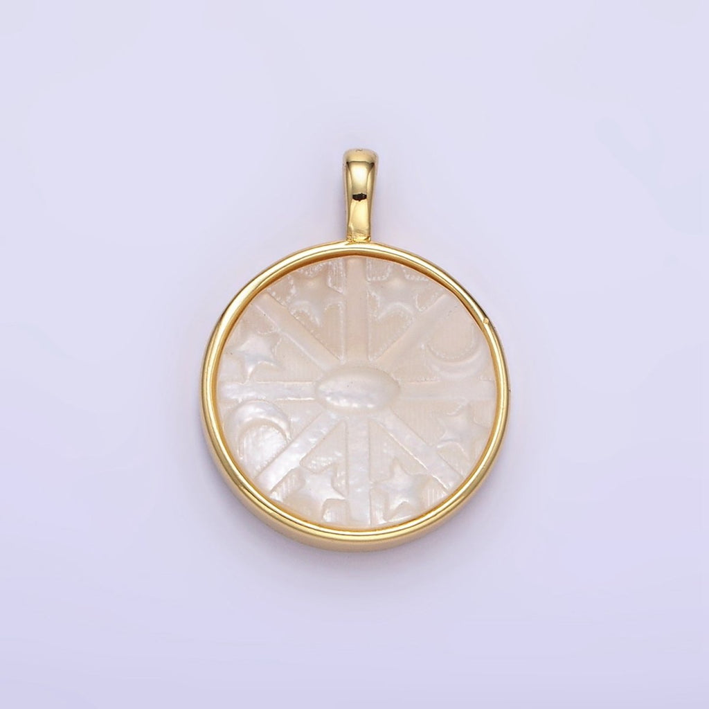 24K Gold plated Celestial Star Crescent Moon Shell Pearl Bezel Pendant | AA1355 - DLUXCA