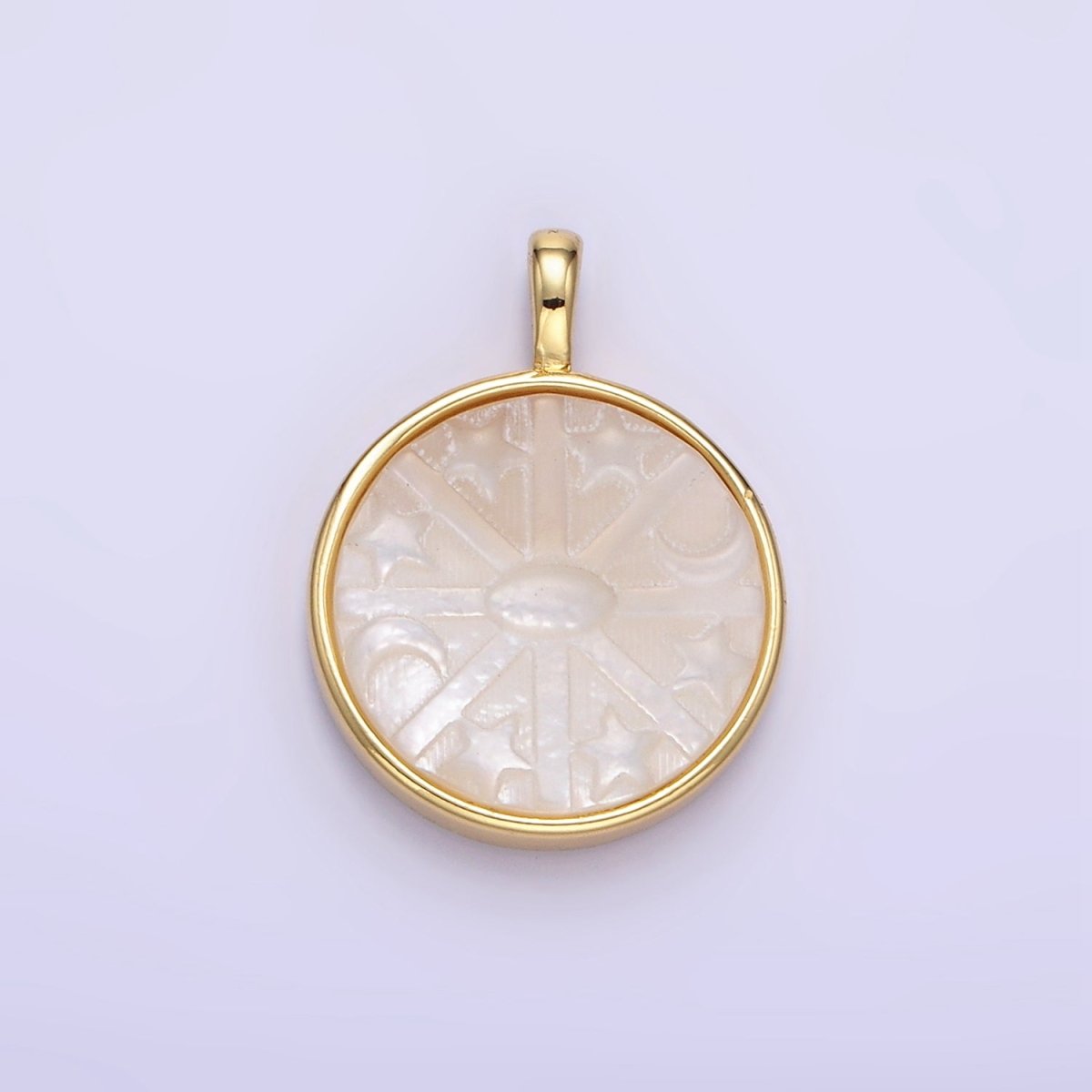 24K Gold plated Celestial Star Crescent Moon Shell Pearl Bezel Pendant | AA1355 - DLUXCA