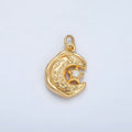 24K Gold plated Celestial Star CZ Hammered Crescent Moon Stamped Charm | AC103 - DLUXCA