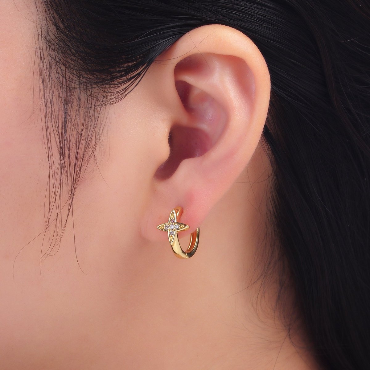 24K Gold plated Celestial Star Micro Paved CZ Huggie Earrings | AD010 - DLUXCA