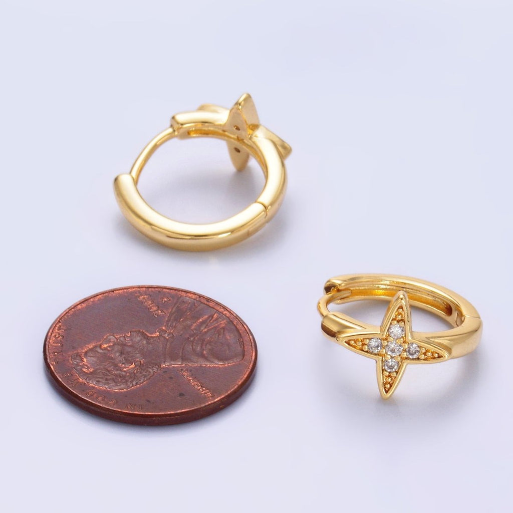 24K Gold plated Celestial Star Micro Paved CZ Huggie Earrings | AD010 - DLUXCA