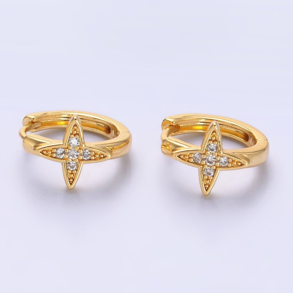 24K Gold plated Celestial Star Micro Paved CZ Huggie Earrings | AD010 - DLUXCA