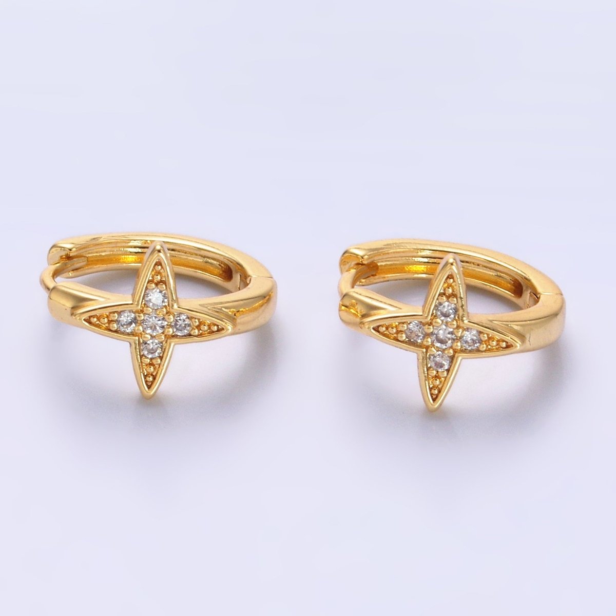 24K Gold plated Celestial Star Micro Paved CZ Huggie Earrings | AD010 - DLUXCA