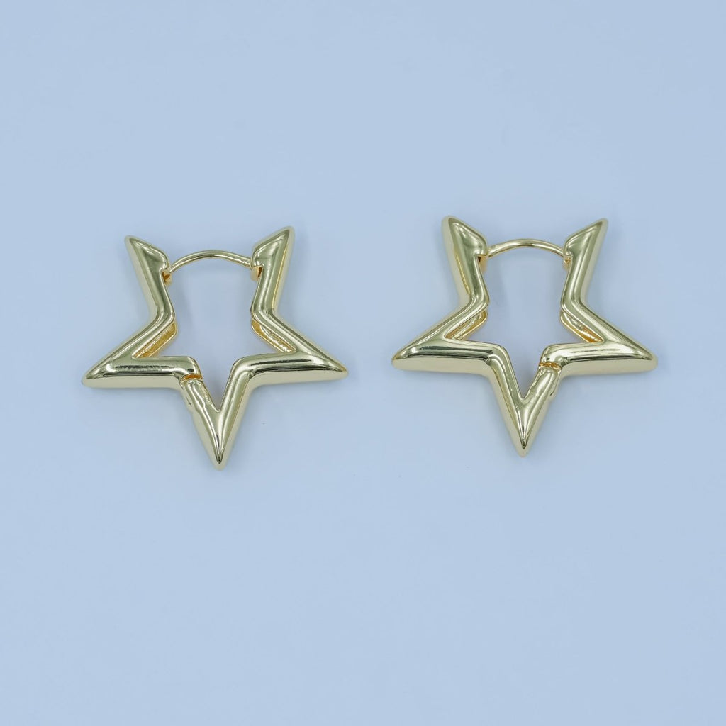24K Gold plated Celestial Star Minimalist Hoop Earrings | AD1000 