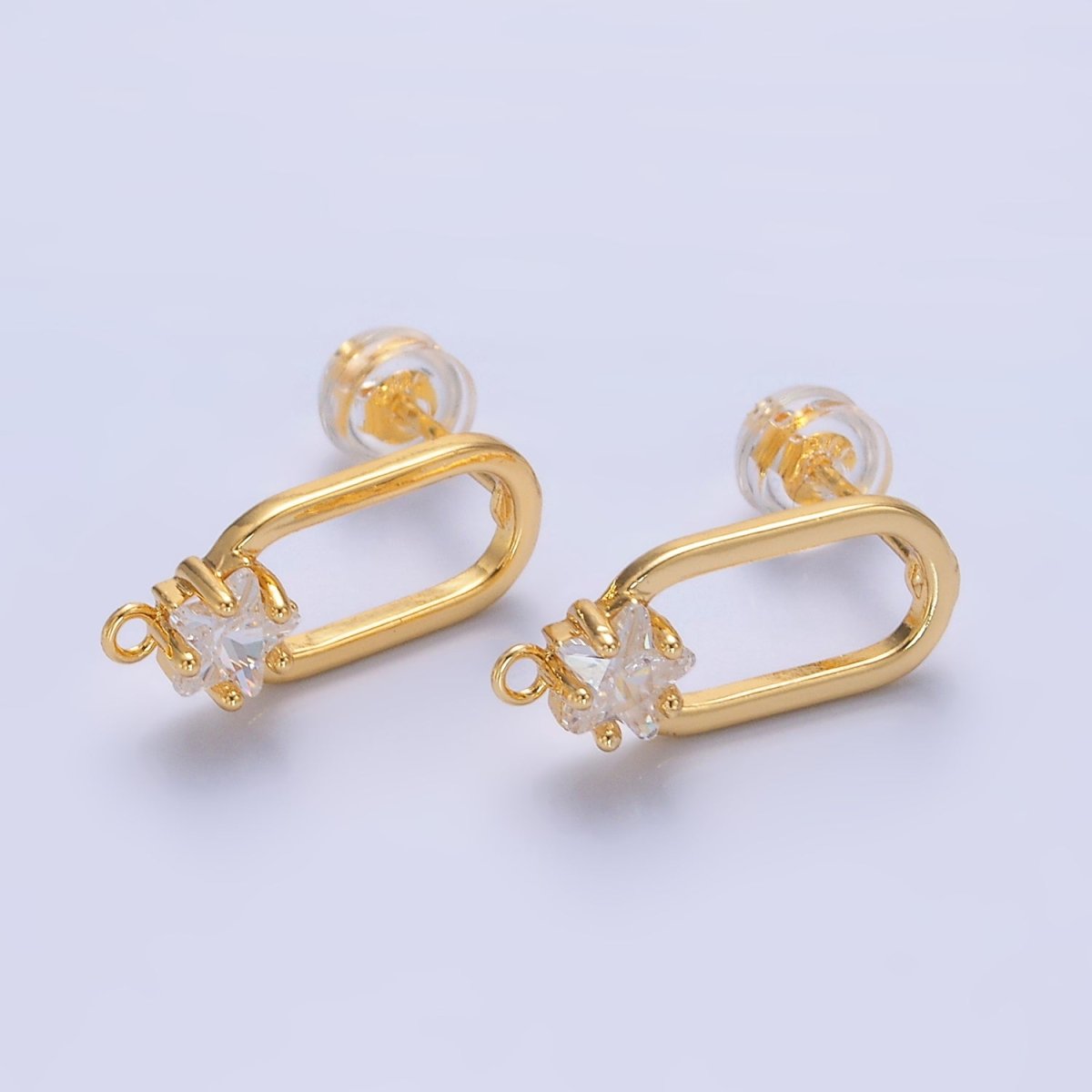 24K Gold plated Celestial Star Paperclip Loop Stud Earrings Findings | Z1066 - DLUXCA