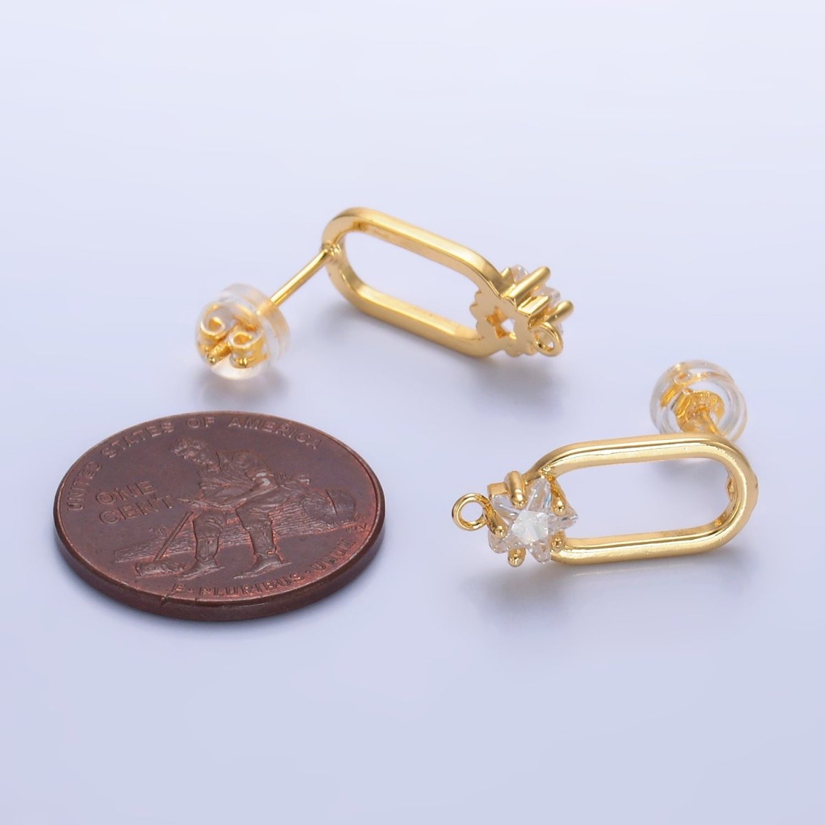 24K Gold plated Celestial Star Paperclip Loop Stud Earrings Findings | Z1066 - DLUXCA
