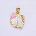 24K Gold plated Celestial Stars CZ White Cat Pink Flower Enamel Cloud Shell Pearl Pendant | AA589 - DLUXCA