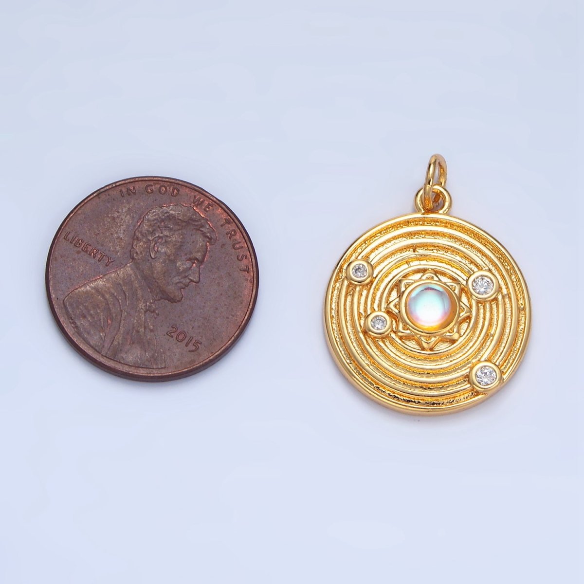 24K Gold plated Celestial Sun Opal CZ Solar System Round Charm | X818 - DLUXCA