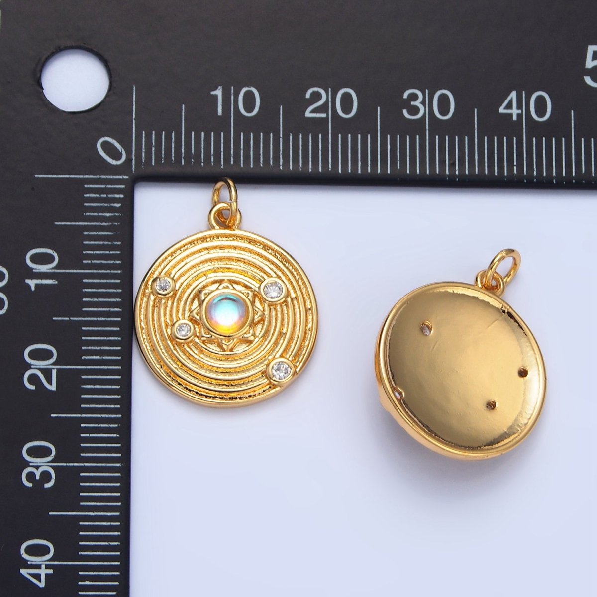 24K Gold plated Celestial Sun Opal CZ Solar System Round Charm | X818 - DLUXCA