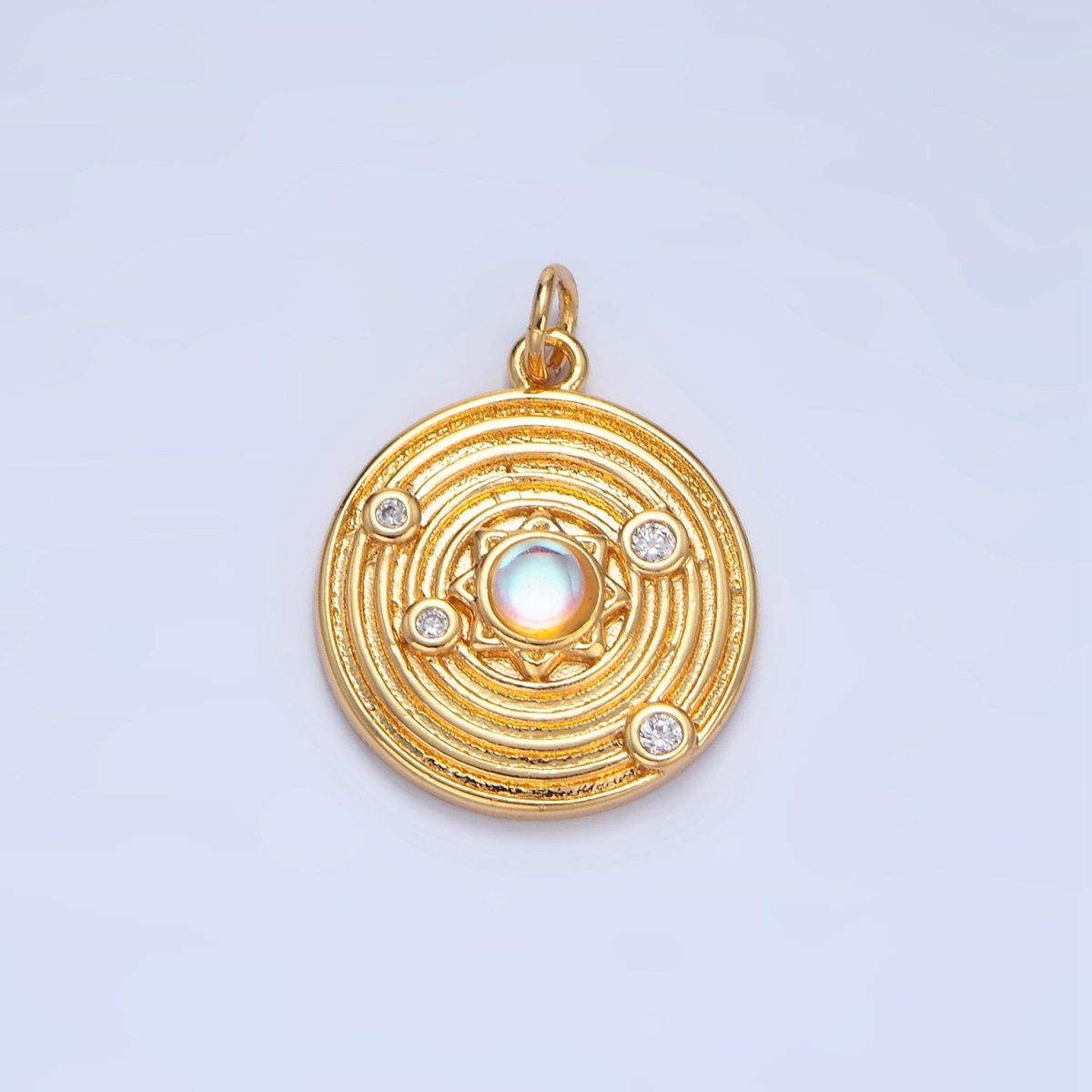 24K Gold plated Celestial Sun Opal CZ Solar System Round Charm | X818 - DLUXCA