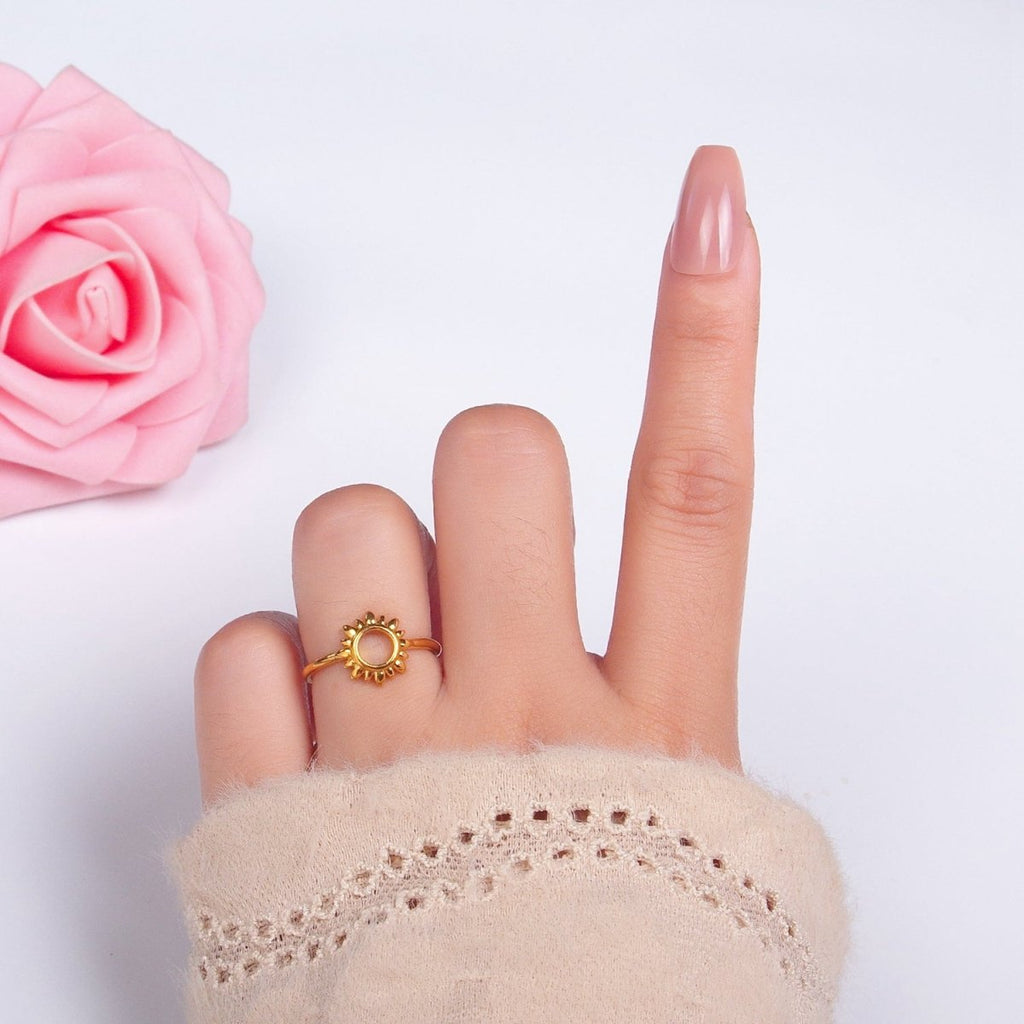 24K Gold plated Celestial Sun Open Minimalist Ring | R018 - DLUXCA