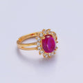 24K Gold plated Celestial Sun Ring with Oval Fuchsia Jade Stone O-769 - DLUXCA