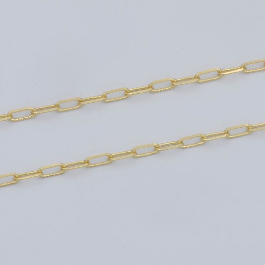 24K Gold plated Chain by Yard 2.2mmx5.4mm Delicate Elongated Flat Link Rectangle Cable Chain PAPECLIP chain | ROLL-470 Clearance Pricing Overstock - DLUXCA