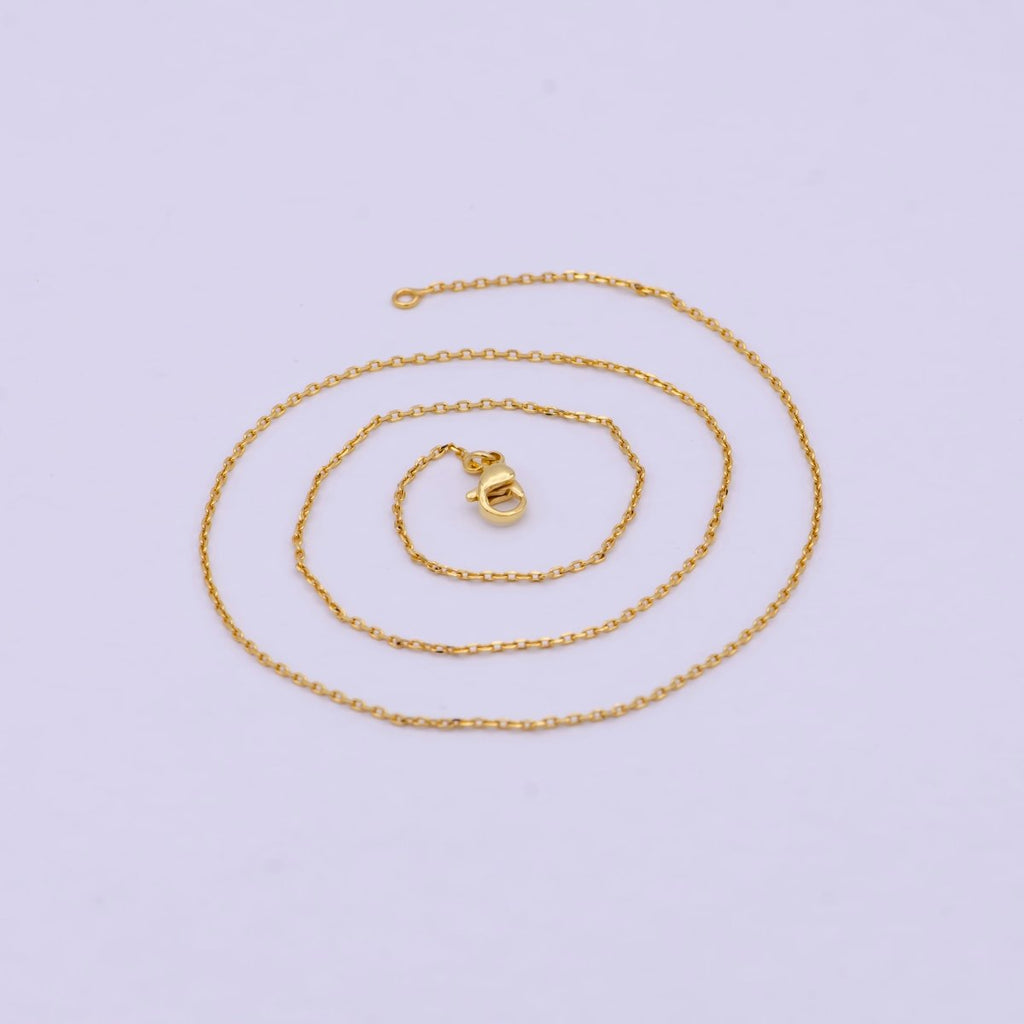 24K Gold plated Chain Necklace, Dainty 0.9mm Cable Finished Chain, 17.5" Inch Layering Necklace | WA-615 Clearance Pricing - DLUXCA