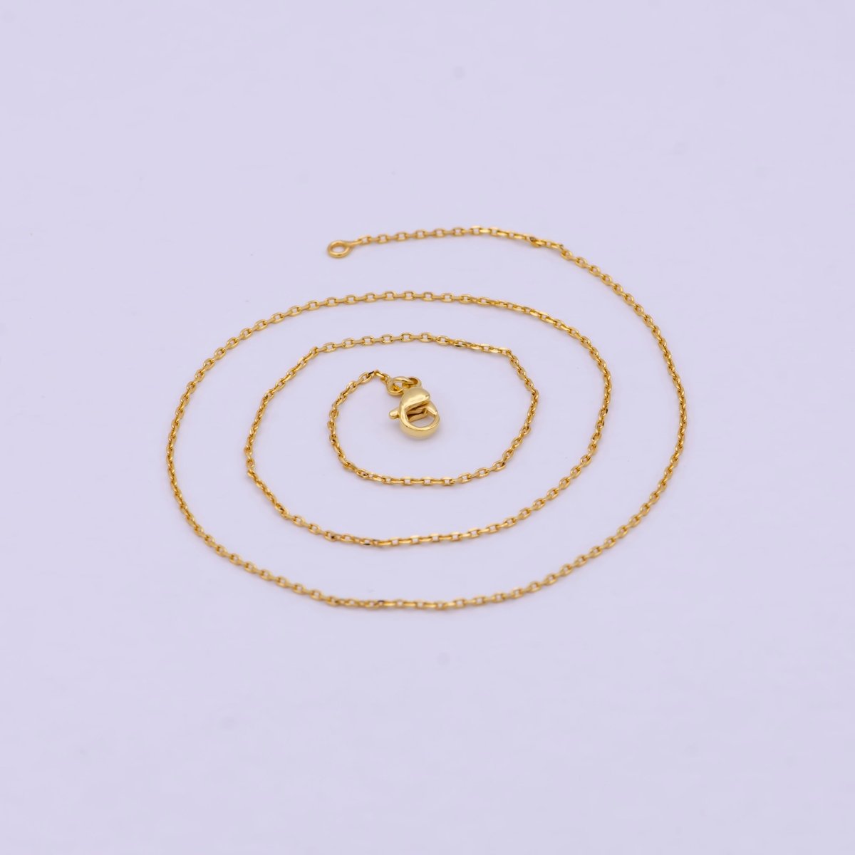 24K Gold plated Chain Necklace, Dainty 0.9mm Cable Finished Chain, 17.5" Inch Layering Necklace | WA-615 Clearance Pricing - DLUXCA