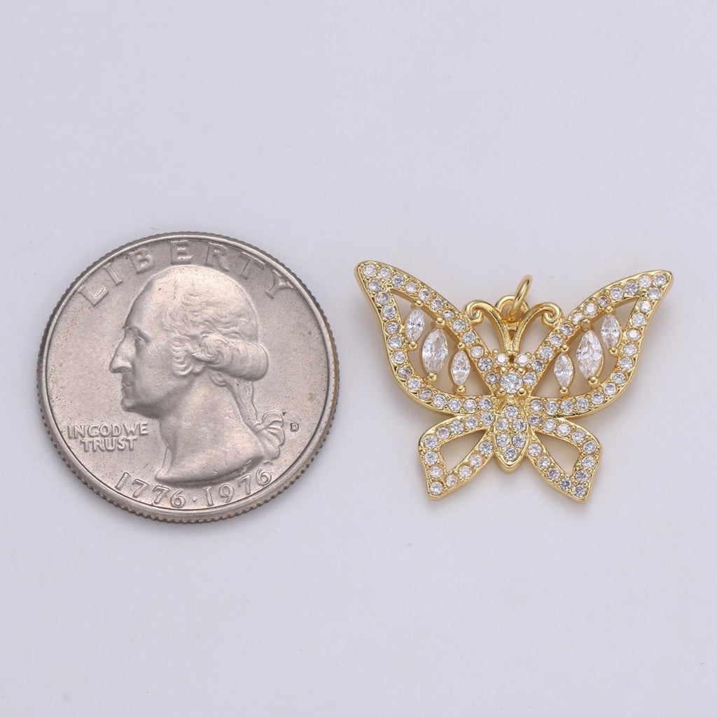 24k Gold plated Charm Dainty Micro Pave Butterfly Charm Gold Animal Jewelry Inspired Cubic Mariposa Butterfly pendant for Necklace Bracelet E-134 - DLUXCA