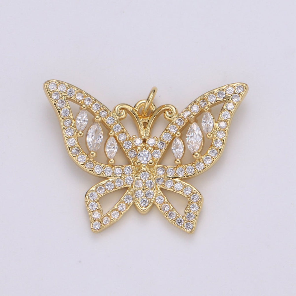 24k Gold plated Charm Dainty Micro Pave Butterfly Charm Gold Animal Jewelry Inspired Cubic Mariposa Butterfly pendant for Necklace Bracelet E-134 - DLUXCA