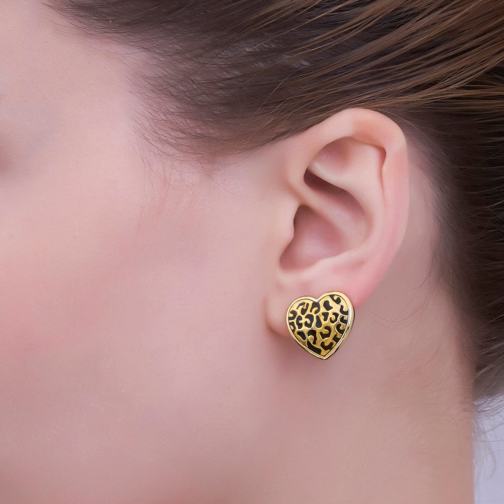24K Gold plated Cheetah Print Heart Stud Earrings | AB853 