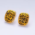 24K Gold plated Cheetah Print Rectangular Oblong Stud Earrings | AB781 