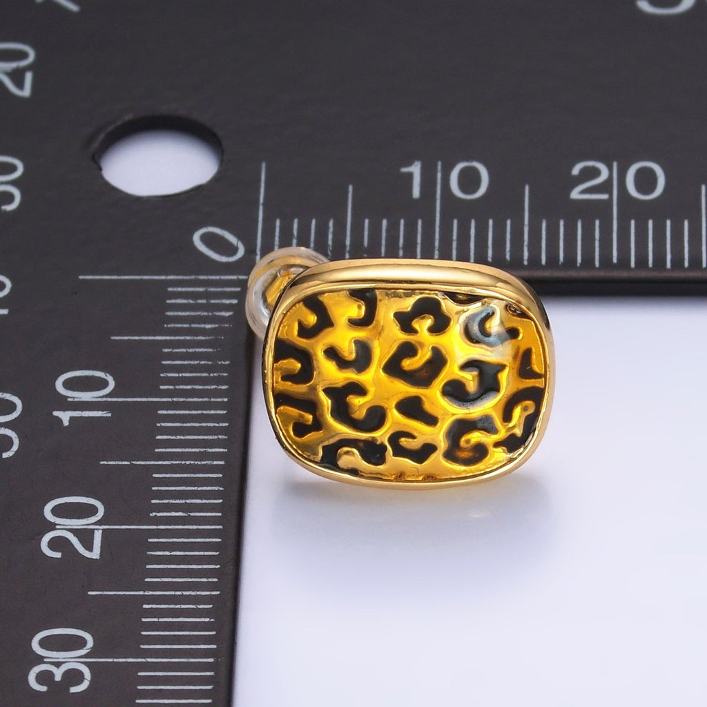 24K Gold plated Cheetah Print Rectangular Oblong Stud Earrings | AB781 