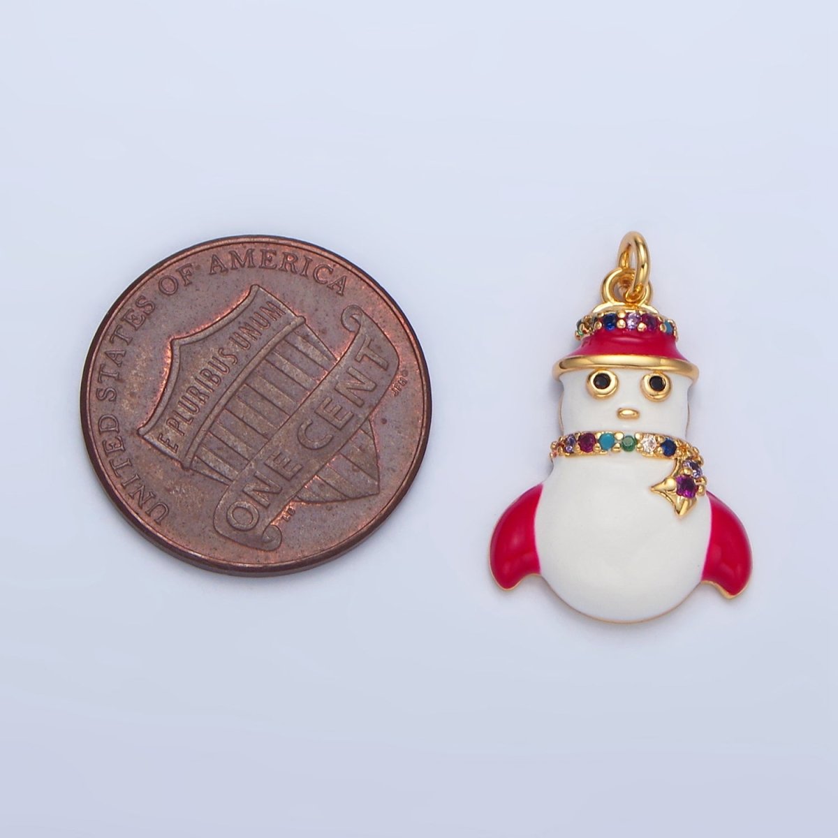 24K Gold plated Christmas Snowman Multicolor Micro Paved CZ Enamel Charm | X611 - DLUXCA