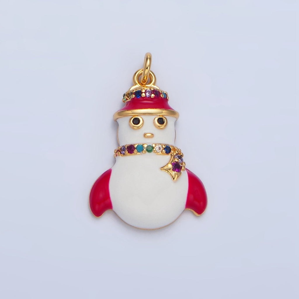 24K Gold plated Christmas Snowman Multicolor Micro Paved CZ Enamel Charm | X611 - DLUXCA