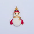 24K Gold plated Christmas Snowman Multicolor Micro Paved CZ Enamel Charm | X611 - DLUXCA