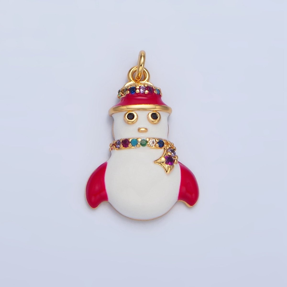 24K Gold plated Christmas Snowman Multicolor Micro Paved CZ Enamel Charm | X611 - DLUXCA