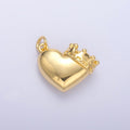24K Gold plated Chubby Heart Crown Charm in Gold & Silver | C038 - DLUXCA