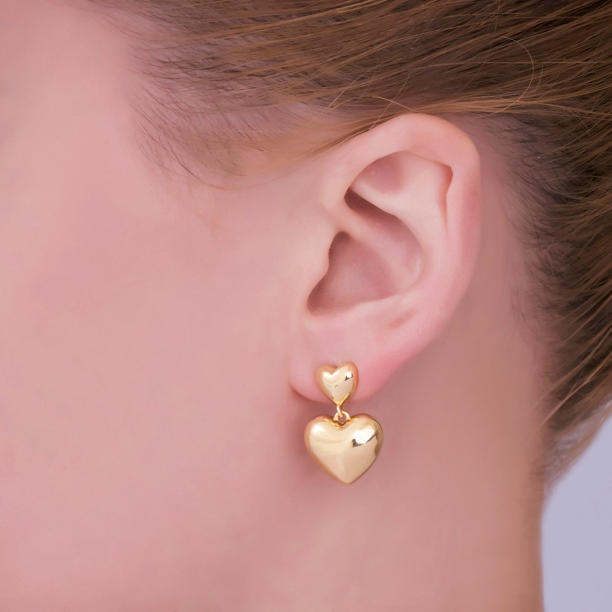 24K Gold plated Chubby Heart Minimalist Stud Earrings | AD1226 - DLUXCA