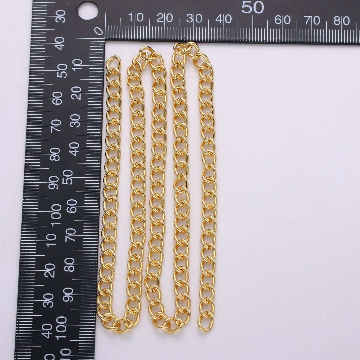 24K Gold plated Chunky Curb Chain by Yard, Cuban Curb Chain by Yard, Wholesale bulk Roll Chain for Jewelry Making Width 5mm | ROLL-282 Clearance Pricing - DLUXCA