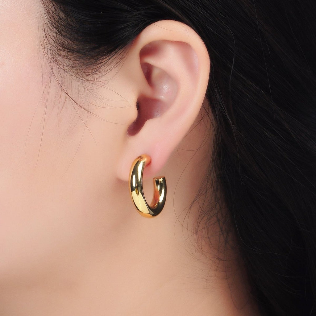 24k Gold plated Chunky Minimalist Tube Hoop Earrings | AD - 644 - DLUXCA