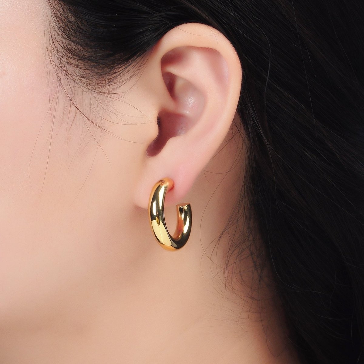 24k Gold plated Chunky Minimalist Tube Hoop Earrings | AD - 644 - DLUXCA