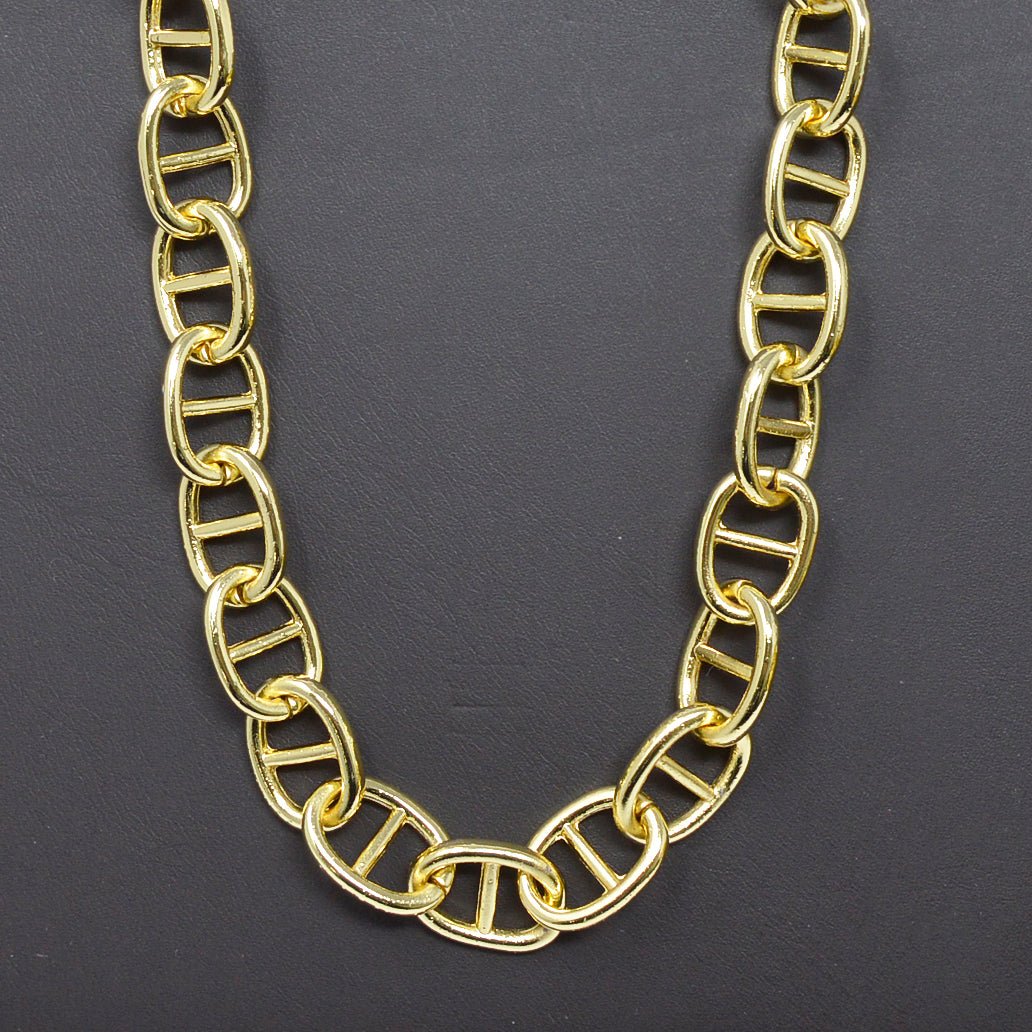 24k Gold plated Chunky Statement Thick Bold Mariner Anchor Chain by Yard, Wholesale Bulk Roll Chain For Jewelry Making, 13.6X18.4mm Anchor Chain Unfinished Chain For Necklace Bracelet Anklet Component Supply | ROLL-451 Clearance Pricing - DLUXCA