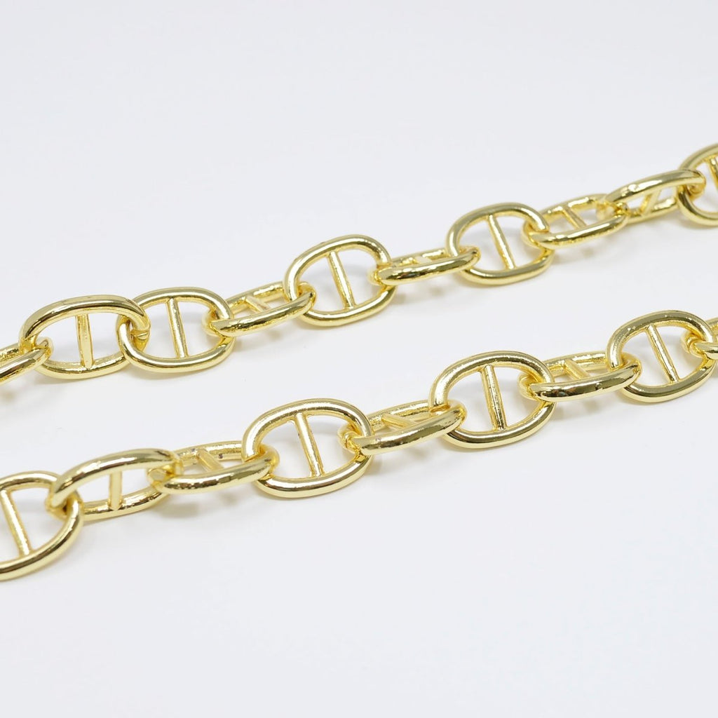 24k Gold plated Chunky Statement Thick Bold Mariner Anchor Chain by Yard, Wholesale Bulk Roll Chain For Jewelry Making, 13.6X18.4mm Anchor Chain Unfinished Chain For Necklace Bracelet Anklet Component Supply | ROLL-451 Clearance Pricing - DLUXCA