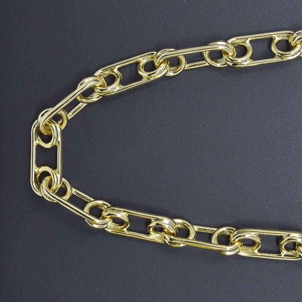 24K Gold plated Chunky Unique Statement Roll Chain By Yard For Jewelry Making | ROLL-452 Clearance Pricing - DLUXCA