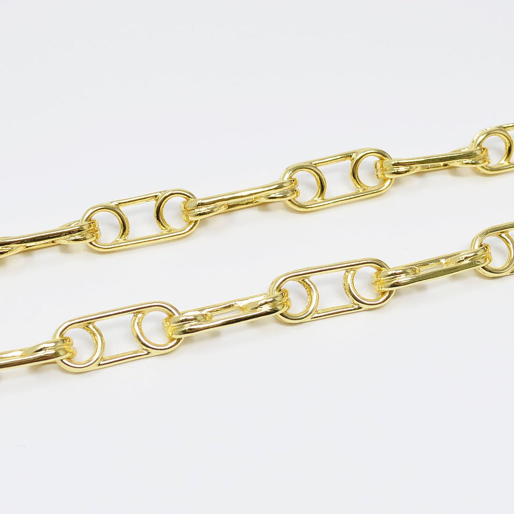 24K Gold plated Chunky Unique Statement Roll Chain By Yard For Jewelry Making | ROLL-452 Clearance Pricing - DLUXCA
