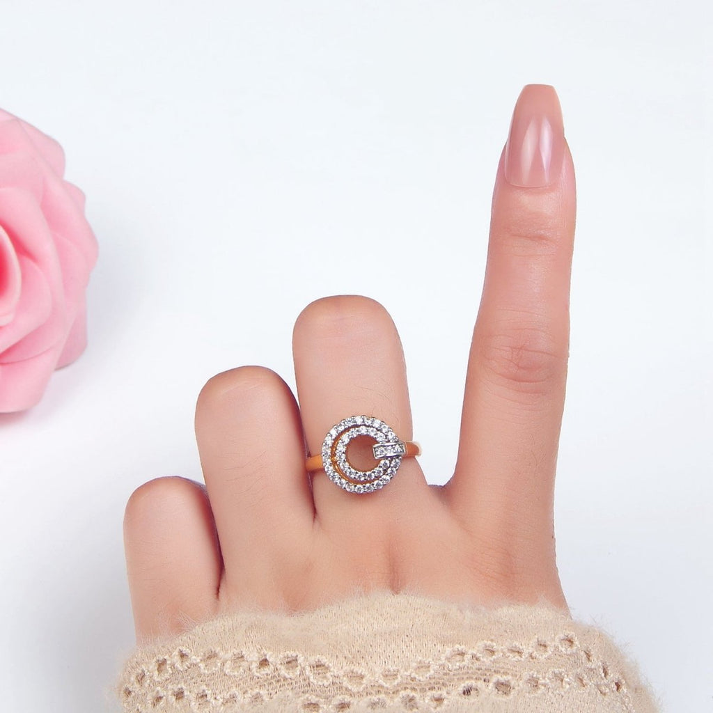24K Gold plated Circular Buckle Open Band Mixed Metal Ring | O1427 - DLUXCA