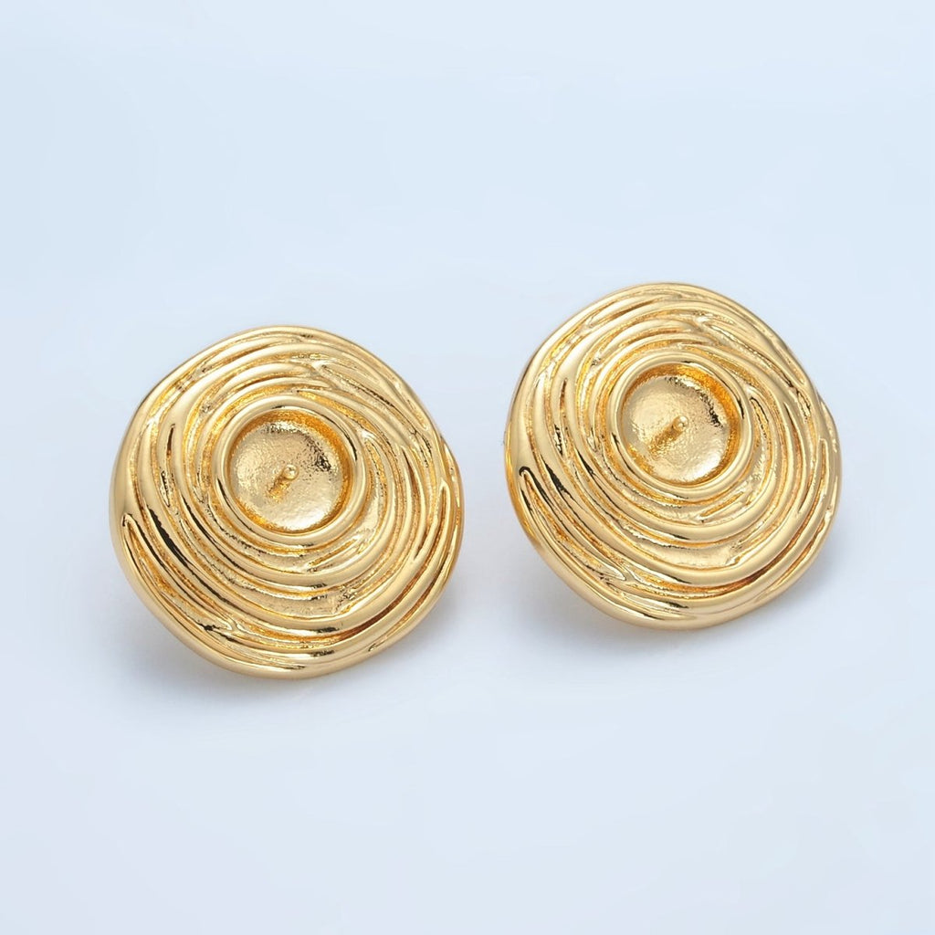 24K Gold plated Circular Needle Drill Stud Earring Findings | Z893 - DLUXCA
