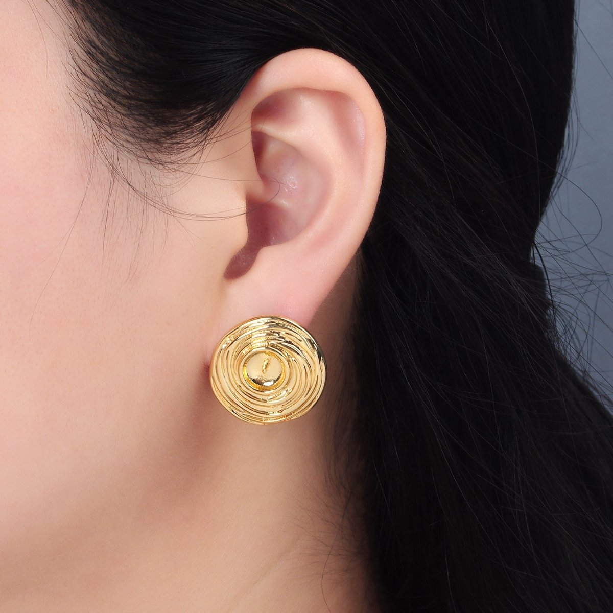24K Gold plated Circular Needle Drill Stud Earring Findings | Z893 - DLUXCA