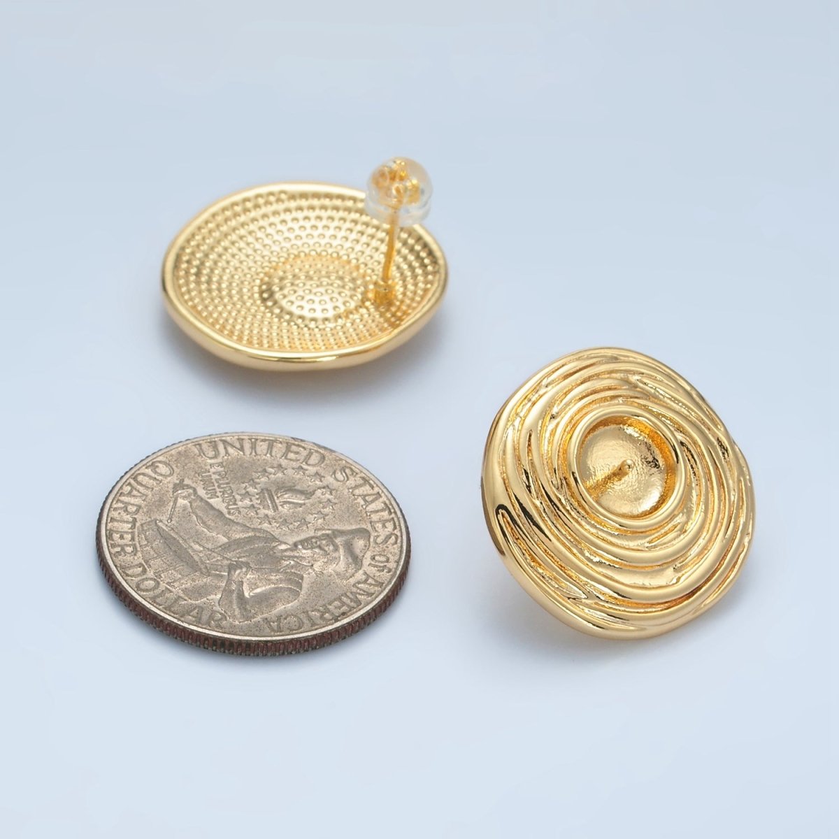 24K Gold plated Circular Needle Drill Stud Earring Findings | Z893 - DLUXCA