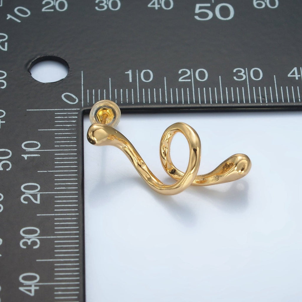 24K Gold plated Circular Snake Serpent Open Loop Drop Stud Earrings | Z887 - DLUXCA