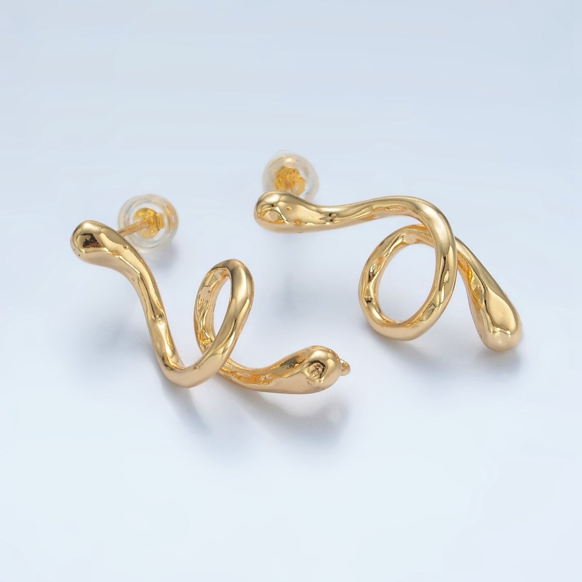 24K Gold plated Circular Snake Serpent Open Loop Drop Stud Earrings | Z887 - DLUXCA