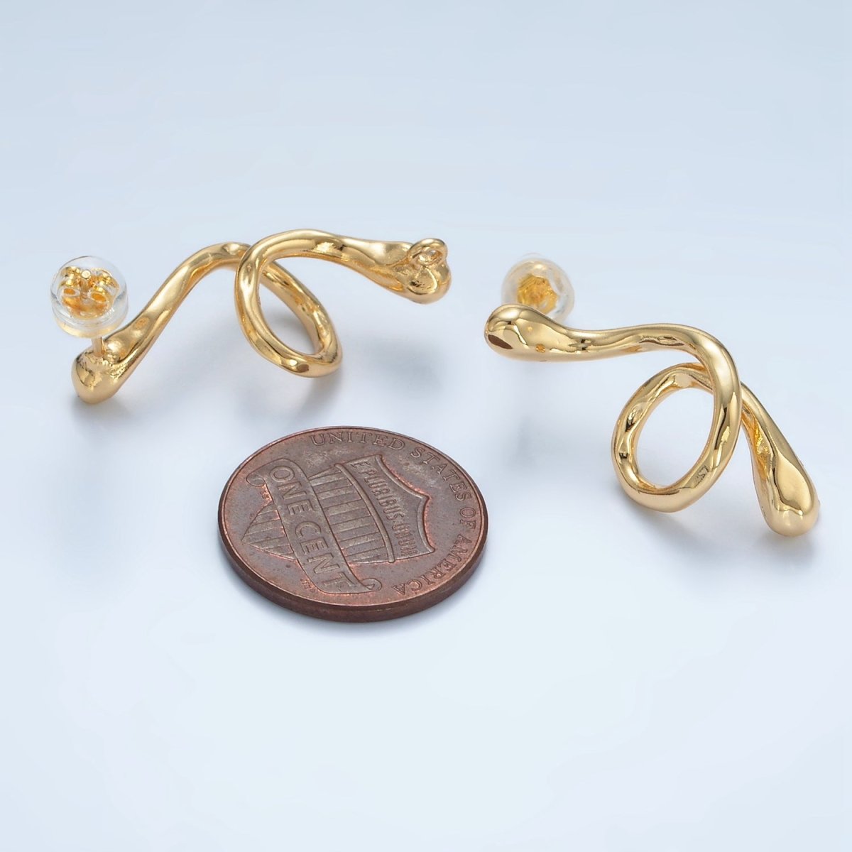 24K Gold plated Circular Snake Serpent Open Loop Drop Stud Earrings | Z887 - DLUXCA